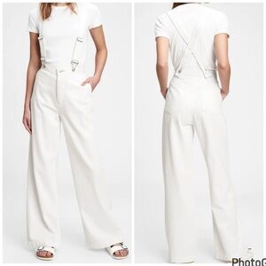Gap Wide-Leg Suspender Jeans With Washwell Ecru White Size 24